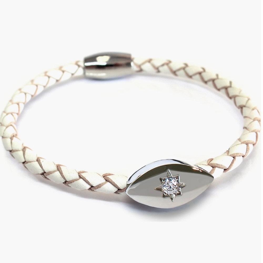 Lisa Schwartz
Silver Plated CZ Evil Eye Braided Leather Bracelet